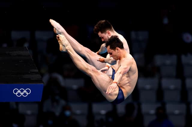 Tom Daley and Matty Lee of Team GB at the Tokyo 2020 Olympic Games (Photo by Davis Ramos/Getty Images)
