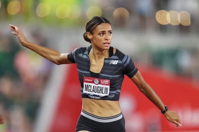 Sydney McLaughlin wins the Women’s 400 Metres Hurdles during day ten of the 2020 U.S. Olympic Track & Field Team Trials at Hayward Field on June 27, 2021 in Eugene, Oregon. (Photo by Patrick Smith/Getty Images)