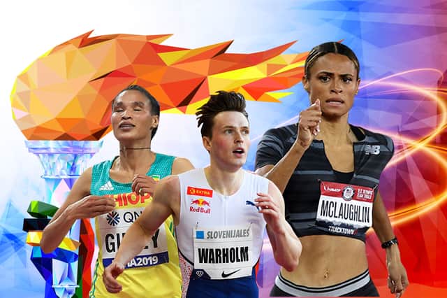 Letesenbet Gidey, Karsten Warholm and Sydney Mclaughlin will be hoping for Olympic glory in Tokyo (Graphic: Kim Hall / JPI / Getty)