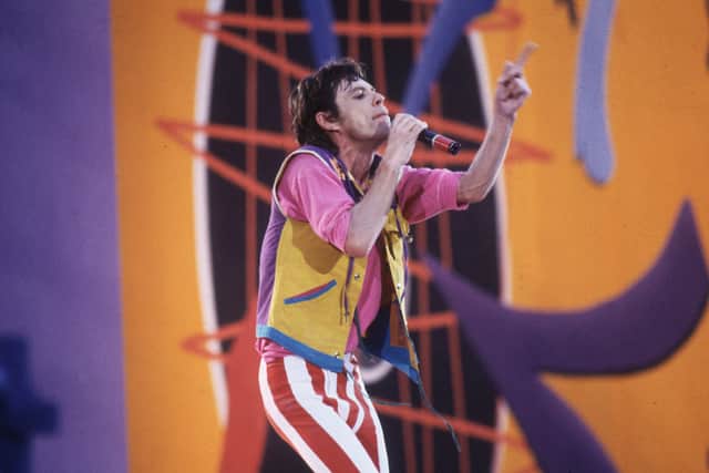 Mick Jagger on stage at Wembley Stadium in 1982  (Photo by Hulton Archive/Getty Images)