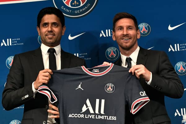 Leo Messi is unveiled at new club PSG after leaving Barcelona. (Pic: Getty)