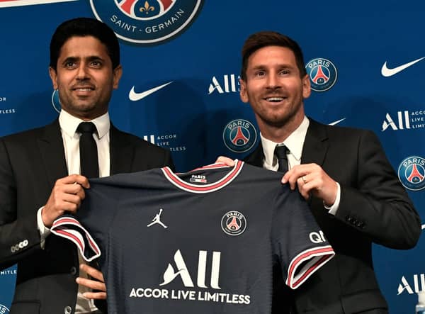 Leo Messi is unveiled at new club PSG after leaving Barcelona. (Pic: Getty)