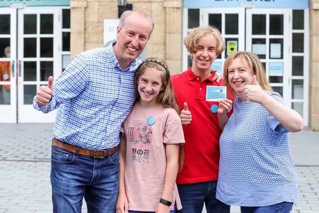 Michael and Rebecca Shelley with their children Bill, 14, and Sarah, 12, after they received their first dose of the Covid vaccine (PA).