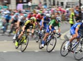 France’s Julian Alaphilippe (2nd R) riding for Quick Step Floors wearing the leader’s green jersey, in the pack during the final stage of the Tour of Britain in September 2018 (Photo: GLYN KIRK/AFP via Getty Images)