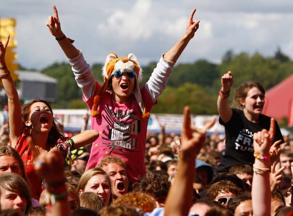 Music fans soak up the atmopshere as Frank Turner performs live on the Main Stage  (Photo by Simone Joyner/Getty Images)