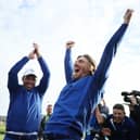 Team Europe, led by Francesco Molinari and Tommy Fleetwood (pictured right with arms aloft), romped to victory in the last instalment of the Ryder Cup in 2018. (Pic: Getty)