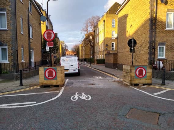 Vandalism against a low-traffic neighbourhood in Hackney, east London, in 2020. Credit: Hackney Cyclist/Twitter