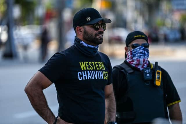 Tarrio wearing a shirt supporting Derek Chauvin, the former police officer convicted of the murder of George Floyd (Photo: CHANDAN KHANNA/AFP via Getty Images)