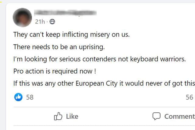 One poster in the private social media group, said that there “needs to be an uprising” against LTNs, and added that he was “looking for serious contenders not keyboard warriors. Credit: Facebook
