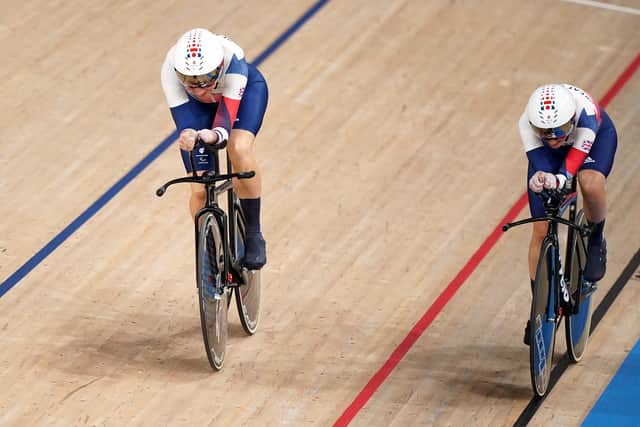 Sarah Storey wins Gold ahead of Crystal Lane-Wright (right) who takes Silver in the Women’s C5 3000m Individual Pursuit (Photo: PA)