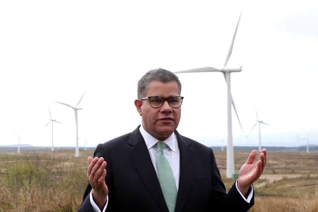 Britain’s Business Secretary and Cop26 President Alok Sharma records a speech at Whitelee Windfarm, outside Glasgow to mark six months until the UN Climate Change Conference (Photo: RUSSELL CHEYNE/POOL/AFP via Getty Images)