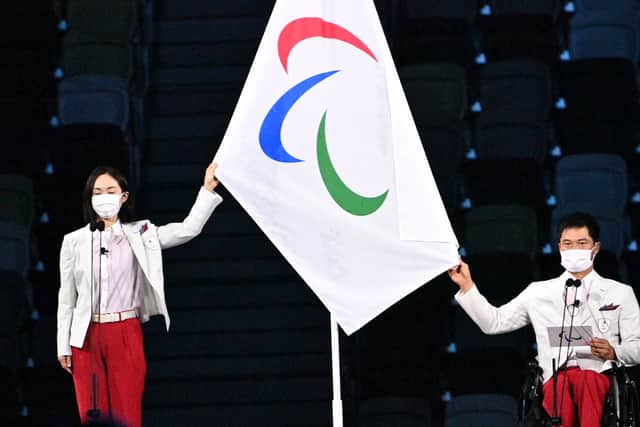 The Paralympic flag during the opening ceremony for the Tokyo 2020 Paralympic Games (Photo: PHILIP FONG/AFP via Getty Images)