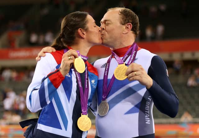 Sarah and Barney share a kiss after winning gold at London 2012. (Pic: Getty)