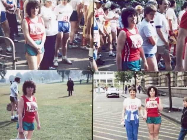 Ros (pictured wearing the red top and green running shorts) took part in the London Marathon back in 1982.