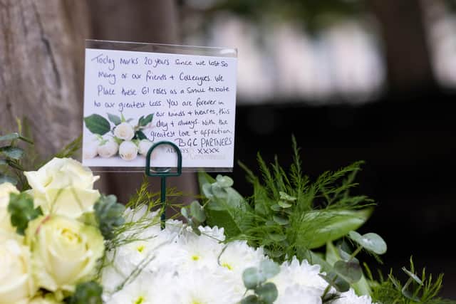 Flowers laid in the September 11 Memorial Garden in Grosvenor Square, London (PA)