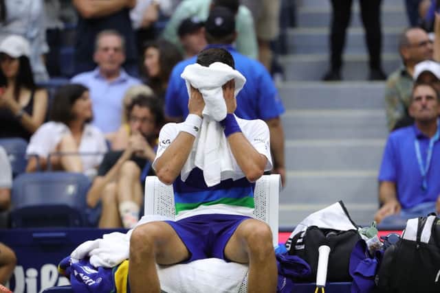 Djokovic reacts after Medvedev won their Men’s Singles final match (Photo: KENA BETANCUR/AFP via Getty Images)
