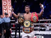 Anthony Joshua stands with IBF, WBA, WBO and IBO belts after beating Andy Ruiz JR and will fight to keep them in upcoming bout with Oleksandr Usyk