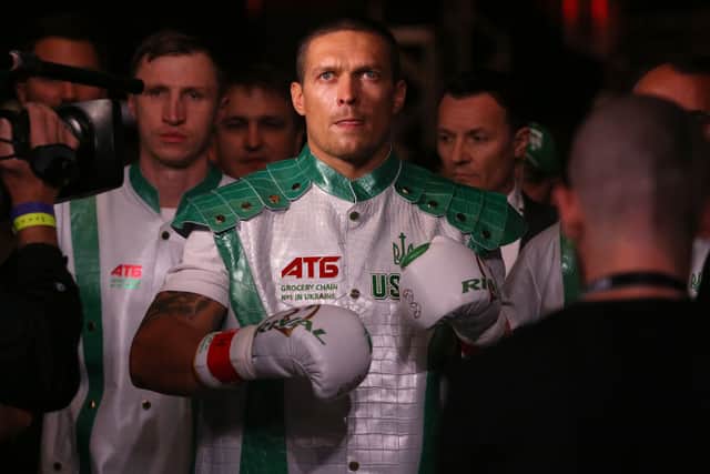 Oleksandr Usyk of Ukraine walks to the ring before his heavyweight bout against Chazz Witherspoon.