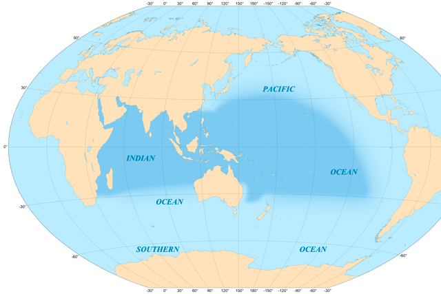 A map showing the Indo-Pacific region, with the region shaded in dark blue (Image: Eric Gaba/Wikimedia Commons)