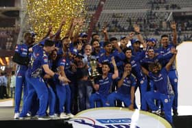 The Mumbai Indians celebrate after they defeated the Chennai Super Kings during the 2019 Indian Premier League final