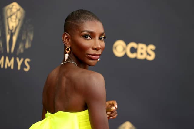 Michaela Coel looked striking in a yellow gown, as she accepted her first Emmy 