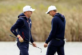 Justin Thomas and Jordan Spieth in practice ahead of the 43rd Ryder Cup. The pair will lead the United States’ bid to regain the trophy.