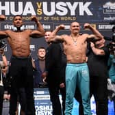Anthony Joshua and Oleksandr Usyk face off during their weigh in ahead of their Heavyweight Fight at Cineworld 02 Arena