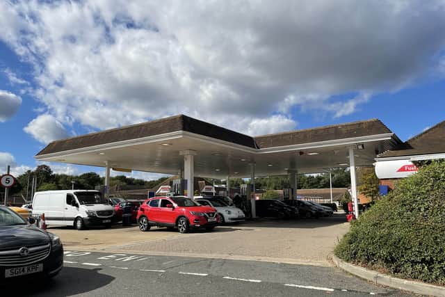 Cars filling up at Grove Green Tesco petrol station in Maidstone, where there had recently been a tanker delivery (image: PA)