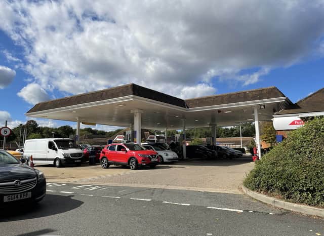 Cars filling up at Grove Green Tesco petrol station in Maidstone, where there had recently been a tanker delivery (image: PA)