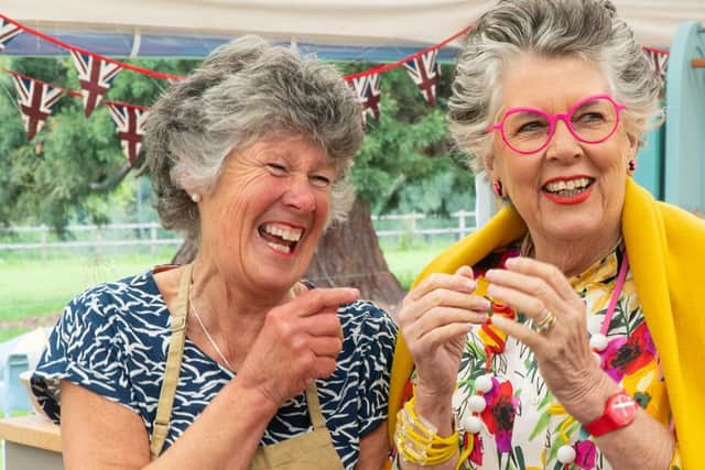 Maggie, pictured with judge Prue Leith, is the eldest baker in the tent at 70 years old 