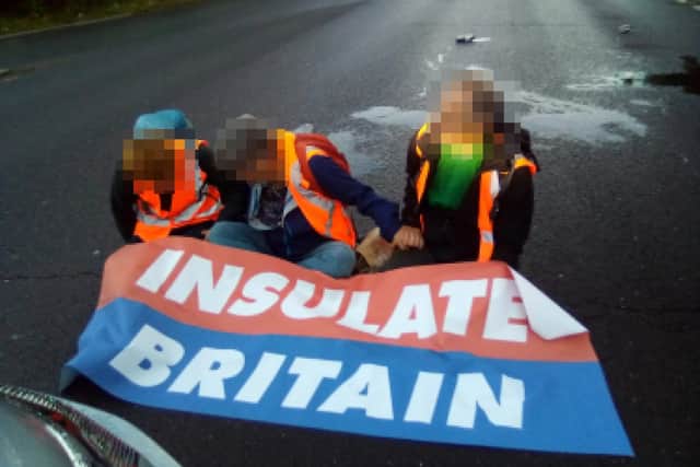 Insulate Britain campaigners blocked a roundabout at Junction 3 of the M25 on Wednesday (image: PA/Insulate Britain)
