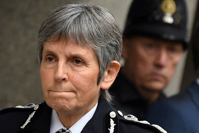 Metropolitan Police Commissioner Cressida Dick arrives to make a statement outside of the Old Bailey Central Criminal Court, following the sentencing of British police officer Wayne Couzens (image: AFP via Getty Images)