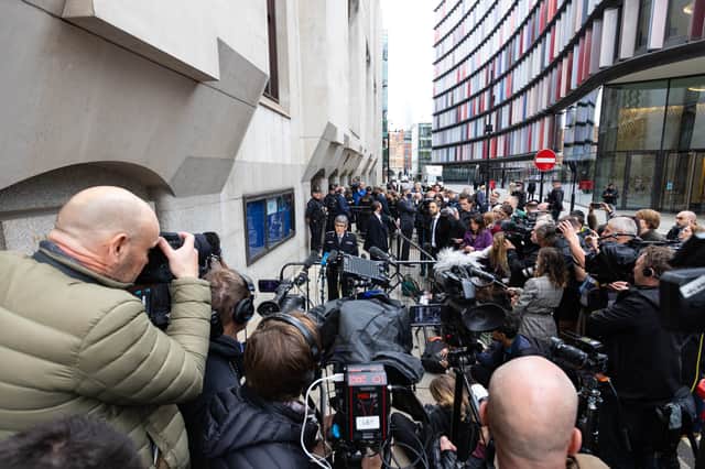 The media crowded round the Old Bailey on Thursday as Metropolitan Police Commissioner Dame Cressida Dick made a statement outside the court (image: PA)