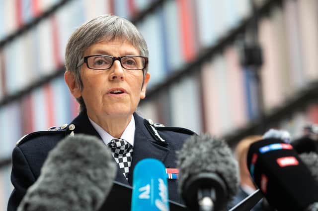 Metropolitan Police Commissioner Dame Cressida Dick, who faces more calls to step down from her role, gives a statement outside the Old Bailey (image: PA)