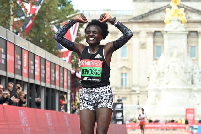 Joyciline Jepkosgei won the 2021 London Marathon women’s race 
