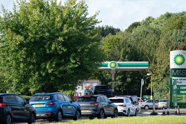 Petrol stations have faced mile-long queues, like this one in Hemel Hempstead (Picture: PA)