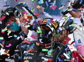 Lewis Hamilton celebrates his 2020 win at the Turkish GP as well as his seventh world championship title.