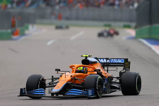 Lando Norris led 51 laps at Sochi before a slipping down to seventh place. 