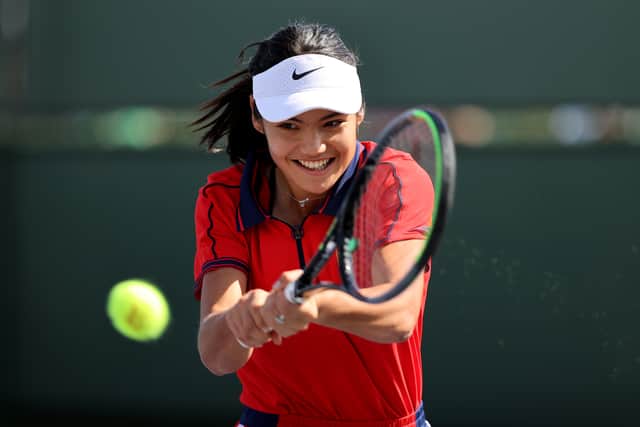 GB’s Emma Raducanu practises ahead of the second round of Indian Wells 2021.