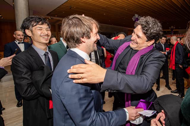 Noma head chef René Redzepi (centre) with Mauro Colagreco of Mirazur (right), the previous winner of the World’s 50 Best Restaurants (image: Jonas Roosens/AFP/Getty)