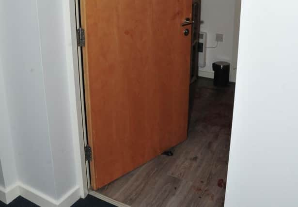 Sinaga’s flat was stained with blood when paramedics arrived (Picture; Manchester Police)