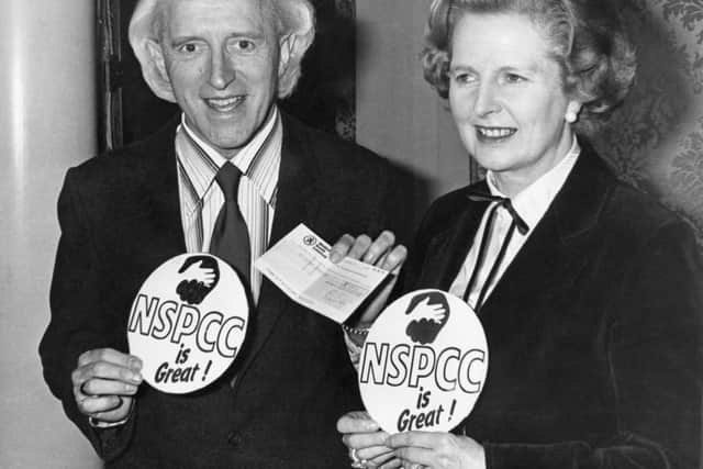 British Prime Minister Margaret Thatcher with  Jimmy Savile at an NSPCC fundraising presentation in 1980. (Picture: Getty Images)
