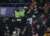 Police clashed with Hungarian fans at last night’s game against England