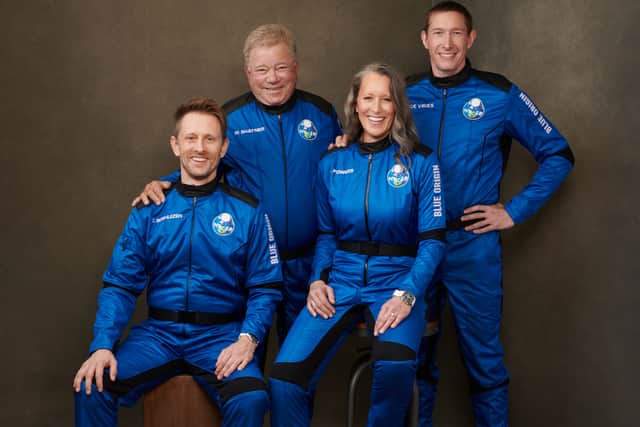 William Shatner joins Audrey Powers, Chris Boshnuizen and Glen de Vries aboard the space flight (Photo: Blue Origin)