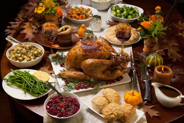 Thanksgiving dinner is served up with Turkey, potatoes, pumpkin, stuffing and all the trimmings (Picture: Shutterstock)