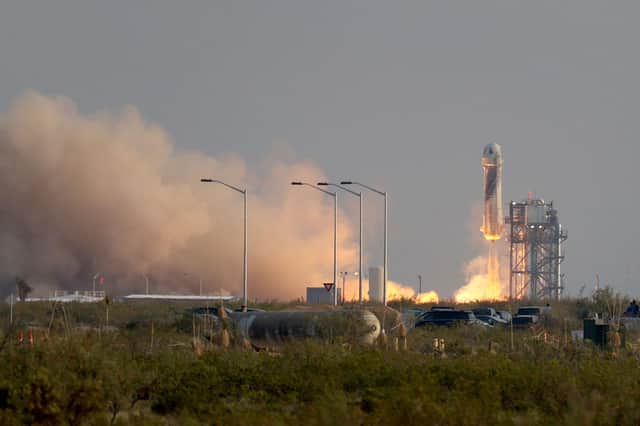 The New Shepard Blue Origin rocket lifts-off from the launch pad (Photo: Joe Raedle/Getty Images)