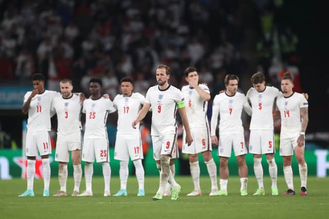 Harry Kane walks to take his penalty during a penalty shoot out during the UEFA Euro 2020 Championship Final between Italy and England at Wembley Stadium on July 11 (image: Getty)