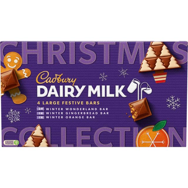 The selection box contains four festive-themed chocolate bars (image: Cadbury)