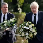 Sir Keir Starmer and Boris Johnson laid wreaths at the scene of Sir David Amess’ murder (Picture: Getty Images)