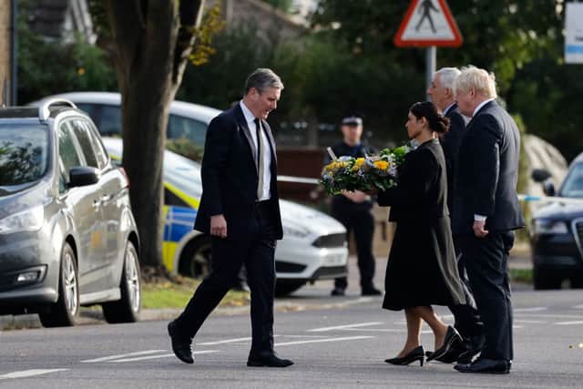 Home Secretary Priti Patel was also at the scene, she has called for an immediate review into the safety of MPs (Picture: Getty Images)
